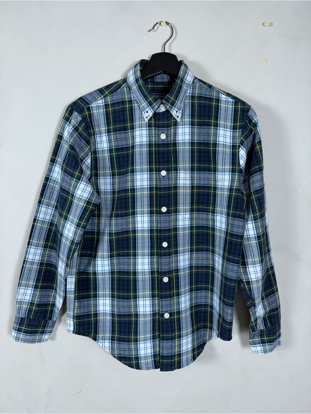 Abercrombie & Fitch Navy, Green and White Plaid Button-Down Shirt XS